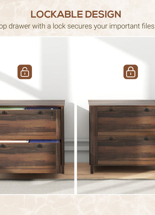 Lateral File Cabinet, 2 Drawer Filing Cabinet with Adjustable Hanging Bar for Letter, A4 and Legal Size, Brown