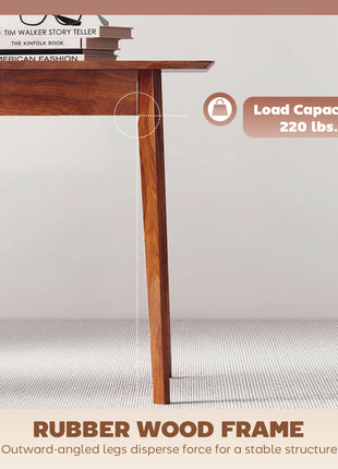 47.2" Rectangle Dining Table for 4, Mid-Century Modern Kitchen Table with Rubber Wood Legs for Dining Room, Walnut