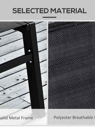 Outdoor Chaise Lounge with Wheels, Five Position Recliner for Sunbathing, Suntanning, Steel Frame, Breathable Fabric for Beach, Yard, Patio, Black