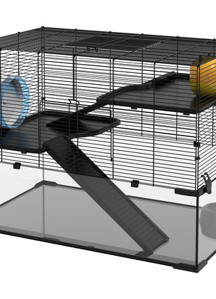 30" Hamster Cage, Gerbil Cage with Glass Basin for Small Hamsters, Black