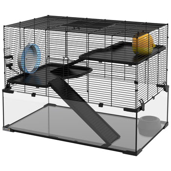 30" Hamster Cage, Gerbil Cage with Glass Basin for Small Hamsters, Black