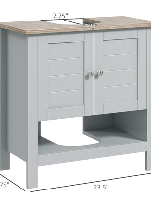 Pedestal Sink Storage Cabinet, Under Sink Cabinet, Bathroom Vanity Cabinet with Adjustable Shelf and Open Bottom Shelf, Gray