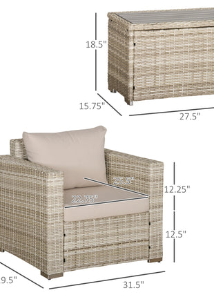 3 Piece Patio Furniture Set, PE Rattan Small Wicker Balcony Furniture, Table & Chairs with Cushions Composite Table, Conversation Set for Apartment, Gray