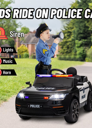 12V Kids Ride on Car w/ Remote Control, Siren, Light, Music, Spring Suspension, Horn & Transport Wheel, Black