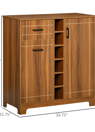 Retro Wine Cabinet for 6 Bottles, Wine Rack Sideboard Serving Bar with Glass Holders and 1 Drawer, Brown
