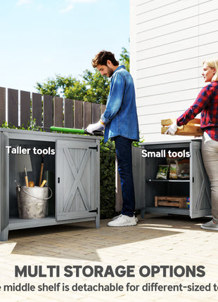 Wooden Outdoor Storage Cabinet, Garden Shed Potting Shed with Shelf and Double Doors, Light Gray