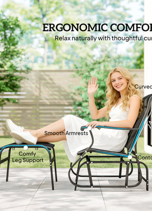 Outdoor Glider with Ottoman, Patio Glider Chair Set with High Back, Wide Seat for Porch, Garden, Backyard, Black