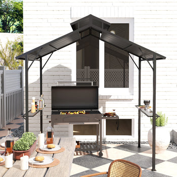 8 x 5ft Hardtop Grill Gazebo with Double Metal Roof, 2 Side Shelves and 10 Hooks for Patio Backyard Lawn Deck