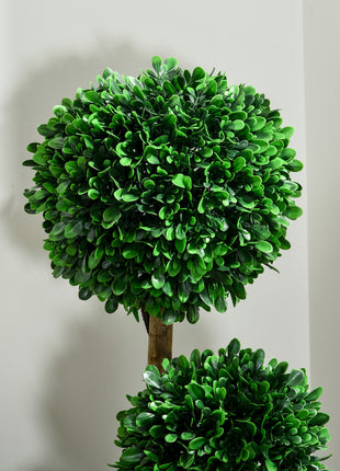 3ft Artificial Tree, Triple Ball Boxwood Topiary with Pot and Sandalwood Leaves, for Indoor Outdoor Home