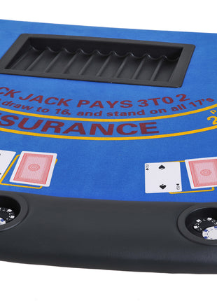 Poker Table Foldable, 72" Blackjack Table for 7 Players with Chip & Cup Holder, Blue Felt