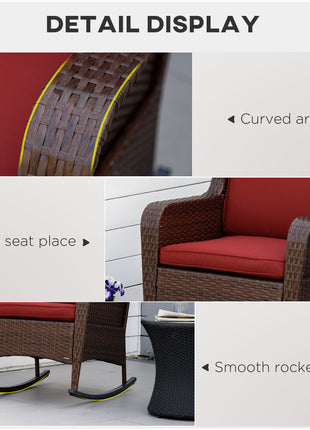 Outdoor Wicker Rocking Chair, Rattan Rocker with Cushions, Steel Frame for Patio, Garden, Backyard, Wine Red