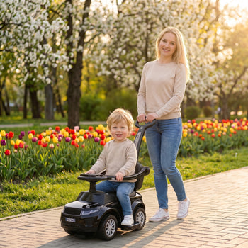3 In 1 Push Cars for Toddlers Kid Ride on Push Car Stroller Sliding Car with Horn Music, Black