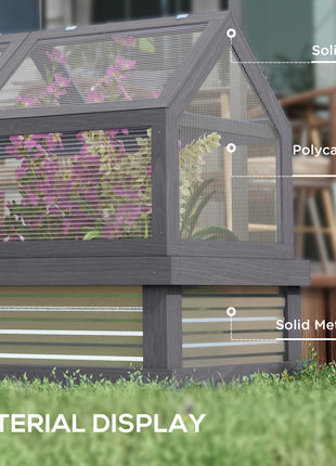 Raised Garden Flower Bed Kit w/ Greenhouse, Wooden Cold Frame Planter, Gray