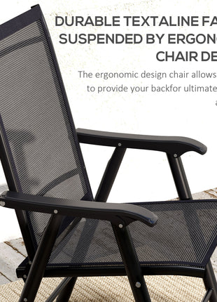 Set of 4 Outdoor Folding Chairs, Stackable Patio Dining Chairs with Armrests, Metal Frame, Black