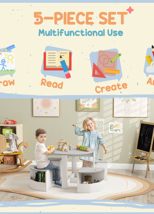 5 Piece Kids Table and Chairs Set with Storage for Art, Craft, Drawing, Playroom, Classroom, Nursery, Gray
