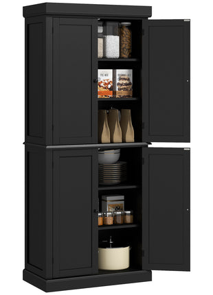 72" Kitchen Cabinet, Pantry Storage Cabinet with Doors and Shelves, Freestanding Food Pantry Cabinet, Black
