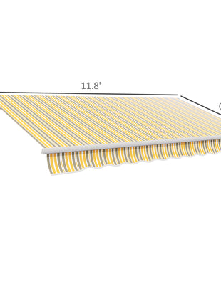12' x 10' Manual Retractable Awning Outdoor Sunshade Shelter for Patio, Balcony, Yard, with Adjustable & Versatile Design, Yellow and Gray
