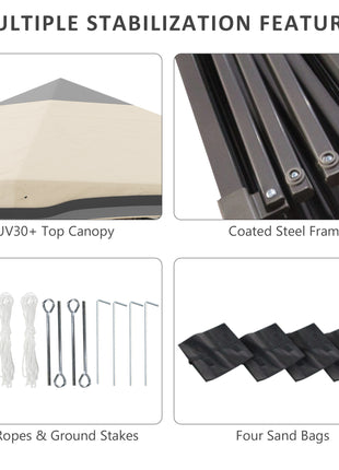10' x 10' Pop Up Canopy Tent with Netting, Instant Tents for Parties, Height Adjustable, with Wheeled Carry Bag and 4 Sand Bags for Outdoor, Garden, Patio, Beige