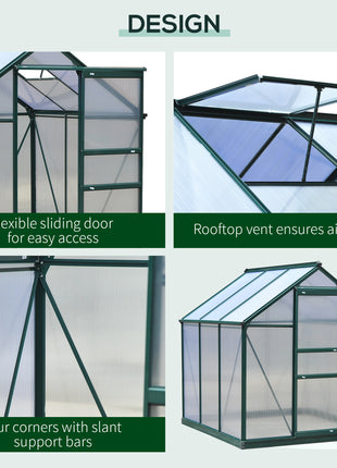 6' x 6' Greenhouse for Outdoors, Polycarbonate Greenhouse with Rain Gutter and Roof Vent, Aluminum Walk-in Green Houses for Outside for Patio Backyard Garden, Dark Green