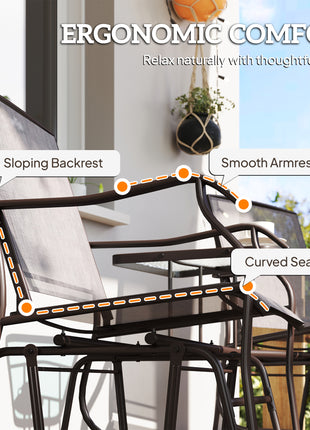 Outdoor Glider Chairs with Coffee Table, Patio 2-Seat Rocking Chair Swing Loveseat with Breathable Sling for Backyard, Garden, and Porch, Gray
