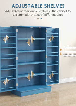 Freestanding Kitchen Pantry Cabinet, Kitchen Cabinet with 12 Door Shelves, Double Doors, 5-tier Shelving, Blue
