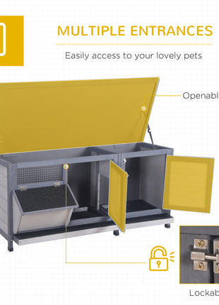 Wooden Rabbit Hutch Bunny Hutch Cage Guinea Pig with Waterproof Roof, No Leak Tray and Feeding Trough, for Rabbits, Chickens, Ducks, Indoor/Outdoor, Gray