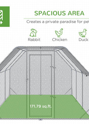 Large Chicken Coop Metal Chicken Run with Waterproof and Anti-UV Cover, Flat Shaped Walk in Fence Cage Hen House for Outdoor and Yard Farm Use, 1" Tube Diameter, 9.2' x 18.7' x 6.4'