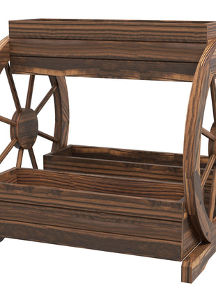 Wooden Wagon Planter Box, 3-Tier Raised Garden Bed, for Vegetables Flowers Herbs, 25" x 21" x 24"