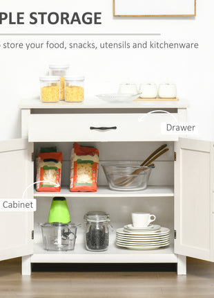 Farmhouse Sideboard Cabinet with Barn Doors Kitchen Buffet Cabinet with Drawer and Adjustable Shelf Stone White Wash