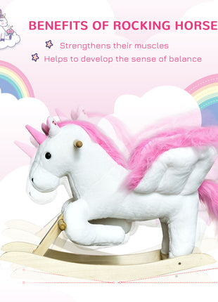 Unicorn Baby Rocking Horse Toy for Kids with Lullaby Song, Plush Ride on Horse with Heavy-Duty Support System, Pretend Play Interactive Toy for Toddlers 18-36 Months