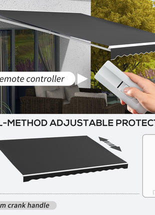 16' x 10' Electric Awning, Retractable Awning, UV Protection Sun Shade Shelter with Remote Controller and Manual Crank Handle for Deck, Balcony, Yard, Black