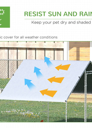 Large Chicken Coop Metal Chicken Run with Waterproof and Anti-UV Cover, Spire Shaped Walk in Fence Cage Hen House for Outdoor and Yard Farm Use, 1" Tube Diameter, 9.8' x 26.2' x 6.6'