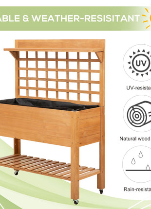 41"x18"x53" Elevated Garden Raised Bed with Shelf and Wheels Solid Wood Planter Flower Herb Boxes for Vegetables Flower Outdoor/Indoor - Brown