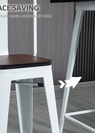 3 Piece Industrial Dining Table Set, Bar Height Bar Table and Chairs Set with Footrests for Bistro, White and Brown