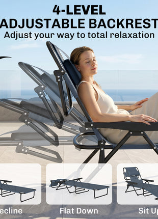 Folding Lounge Chair w/ Reclining Back, Gray