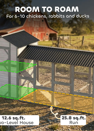 147" Extra Large Chicken Coop, Wooden Hen House for 8-10 Hens, Outdoor Chicken House Poultry Hutch with Run, Gray