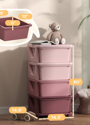 30" 4 Tier Kids Storage Unit Dresser Tower w/ 4 Drawers, Pink
