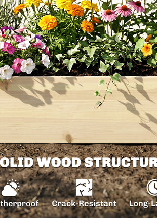 96" x 24" x 10" Wooden Raised Garden Bed with 2 Planter Boxes and Non-woven Fabric Liner for Patio, Natural