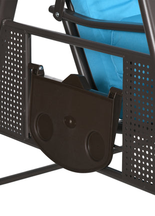 3-Seat Outdoor Porch Swing Chair with Adjustable Canopy, Cushion and Pillows for Garden, Poolside, Blue