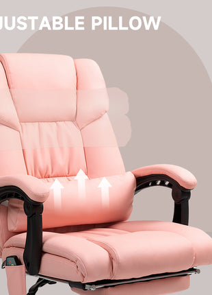Massage Office Chair with 6 Vibrating Points, High Back Reclining Office Chair with Footrest and Remote, Pink