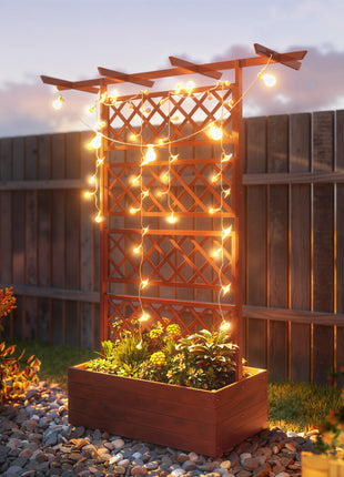 Wooden Trellis Planter Box, Raised Garden Bed to Grow Vegetables, Herbs and Flowers