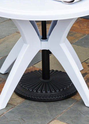Patio Dining Table with Umbrella Hole Round Outdoor Bistro Table for Garden Lawn Backyard, White