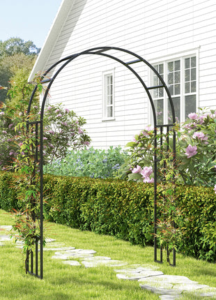 7.3ft Steel Garden Arch Trellis, Garden Arbor Trellis for Climbing Plants Roses Wisteria Vines, Flower Arch Wedding Arch Stand for Outdoor, Garden, Lawn, Backyard, Black