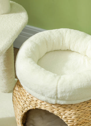 31" Cat Tree Tower with Scratching Posts, Cat Condo, Beds, Platform and Toy Ball for Indoor Cats, Cream White