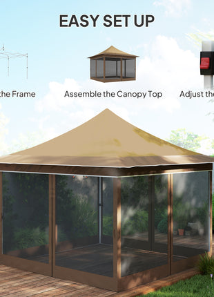 12 x 12 ft. Canopy Tent with Mesh Netting, UPF50+ Pop Up Tent with Carry Bag for Garden, Patio, Beige