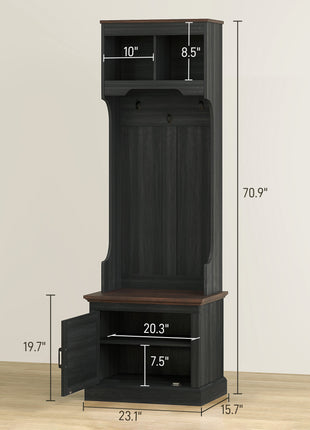 3-in-1 Hall Tree with Shoe Storage, Coat Rack with Bench, Entryway Furniture with Five Hooks, Black Wood Grain