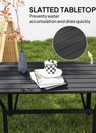 Outdoor Coffee Table with Slatted Tabletop, All-Weather Rectangle Metal Patio Coffee Table for Garden, Black