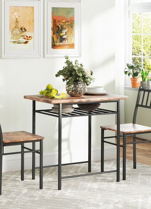 3-Piece Small Dining Table Set for 2, Kitchen Table and Chairs with Storage Rack and Steel Frame, Brown