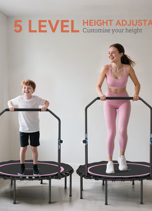 48" Rebounder Trampoline for Adults, Foldable Mini Trampoline with Adjustable Handle Bar for Indoor Outdoor, Pink