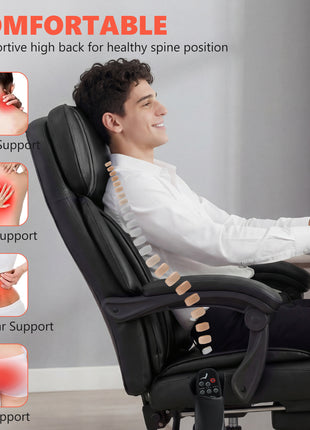 High Back Vibration Massage Office Chair Heated Reclining Computer Chair w/ Footrest, Swivel Wheels, Remote, Black